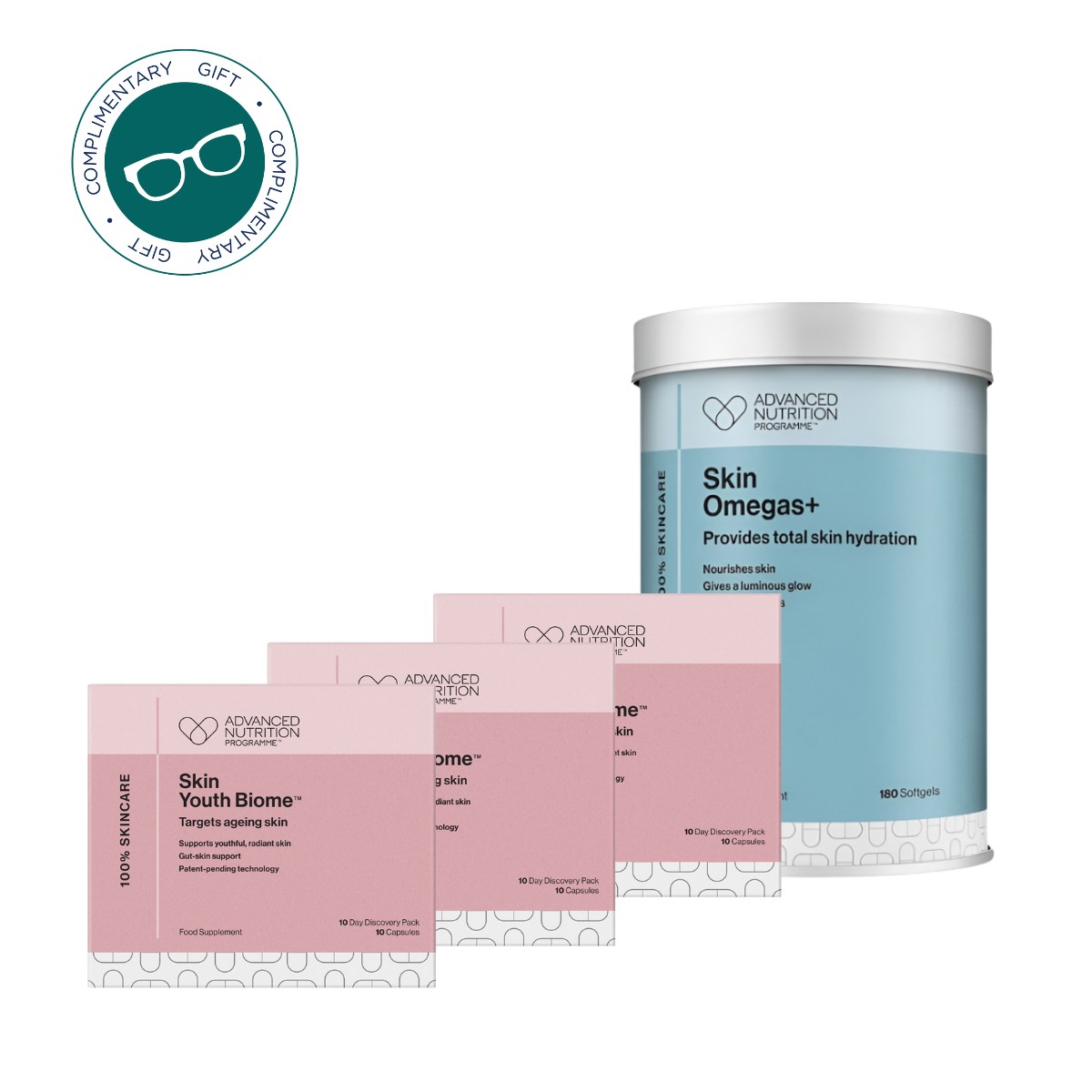 Advanced Nutrition Programme Omegas 180 + Complimentary Skin Youth Biome Bundle