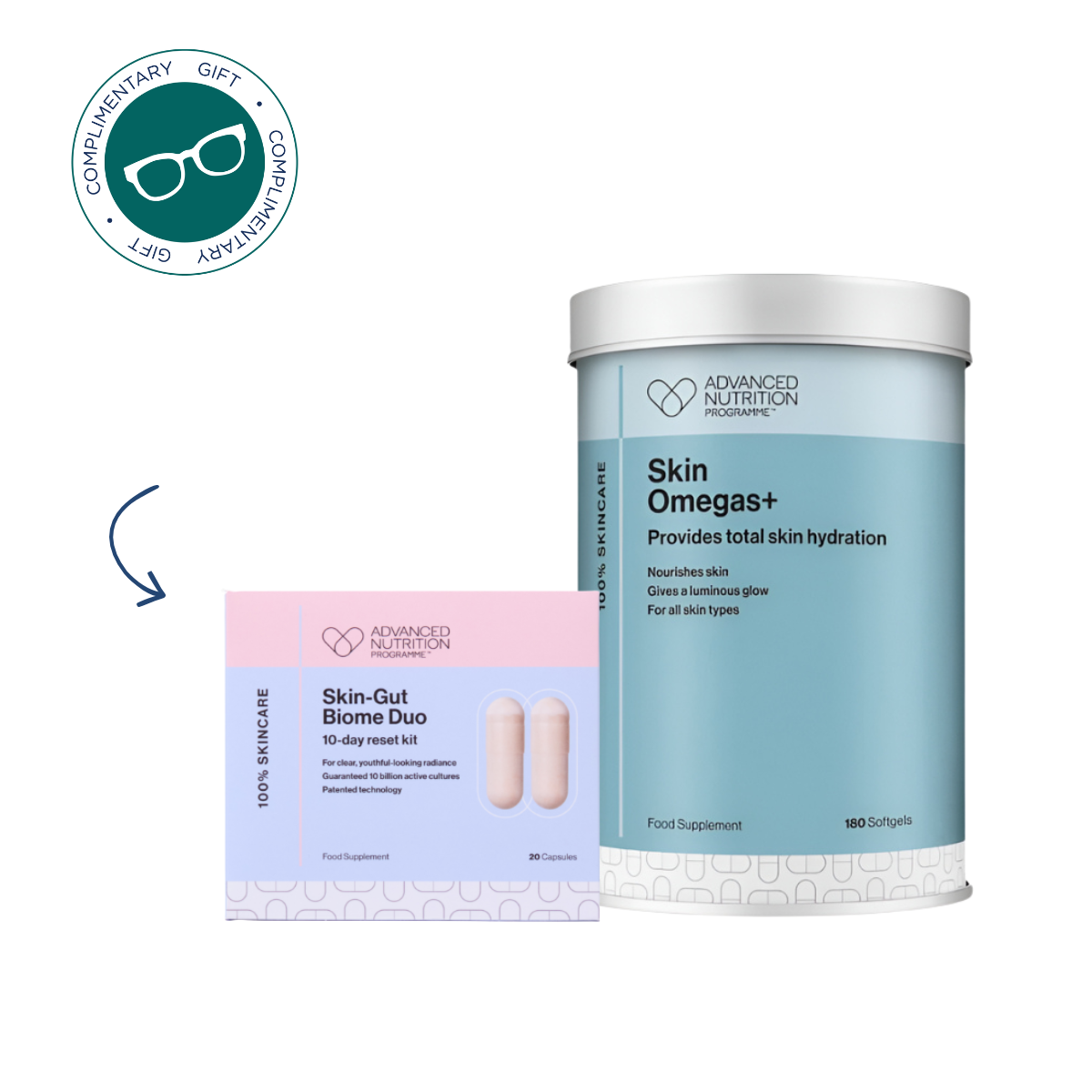 Advanced Nutrition Programme Skin Omegas+ 180 caps & Complimentary 10-Day Skin Biome Pack