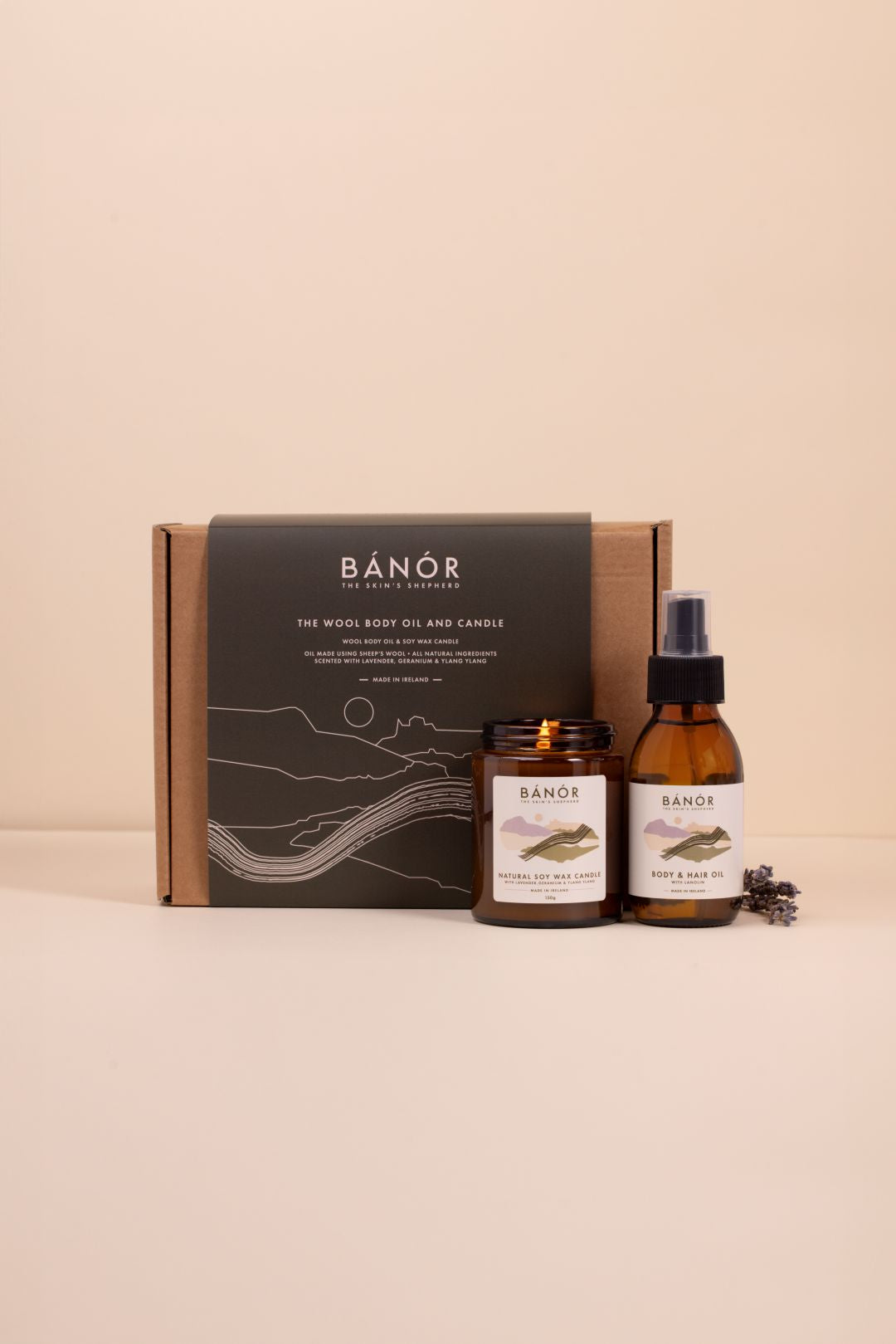 Bánór Wool Body Oil with Candle Gift Set